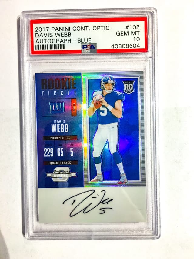 Davis Webb Panini Contenders Optic #105 Autograph-Blue