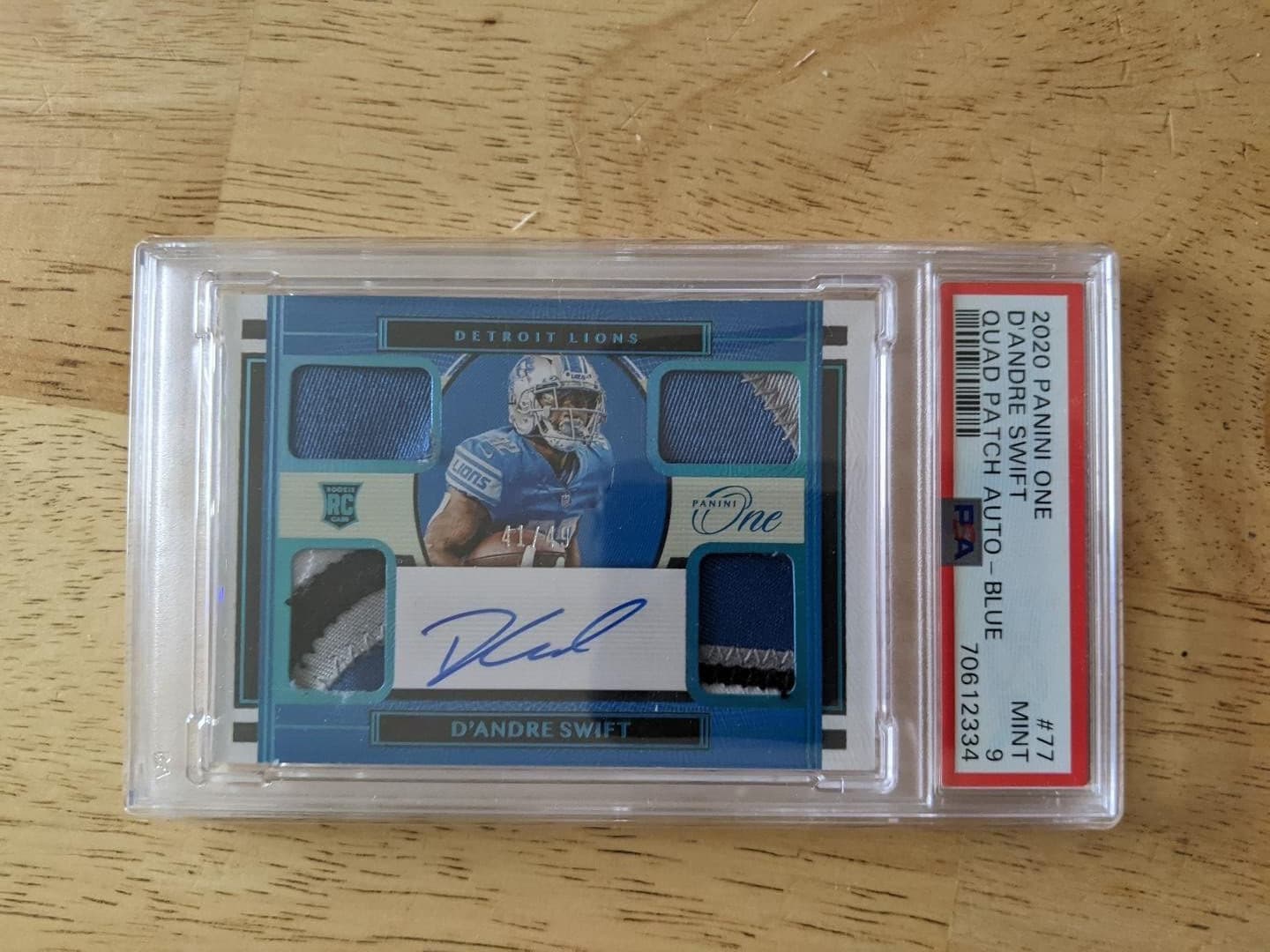 D'Andre Swift Panini One #77 Quad Patch Autograph-Blue