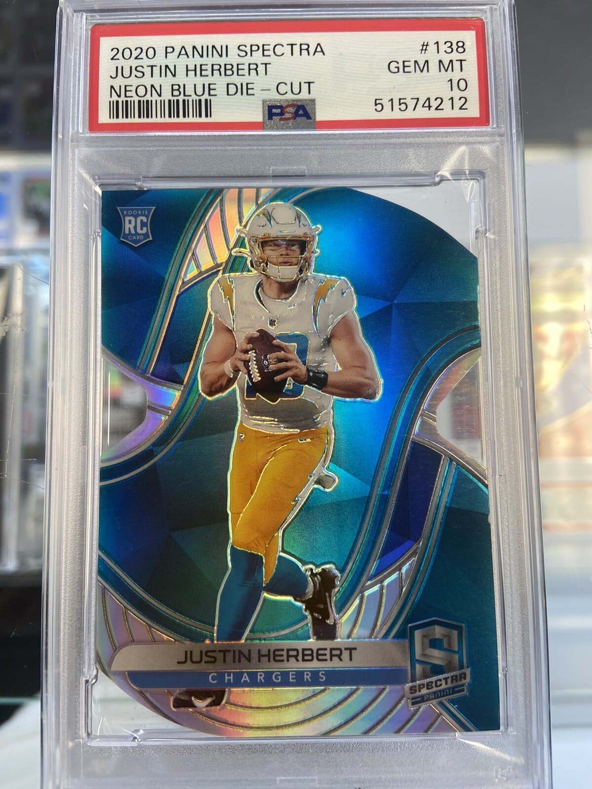 Justin Herbert Panini Spectra #138 Neon Blue Die-Cut