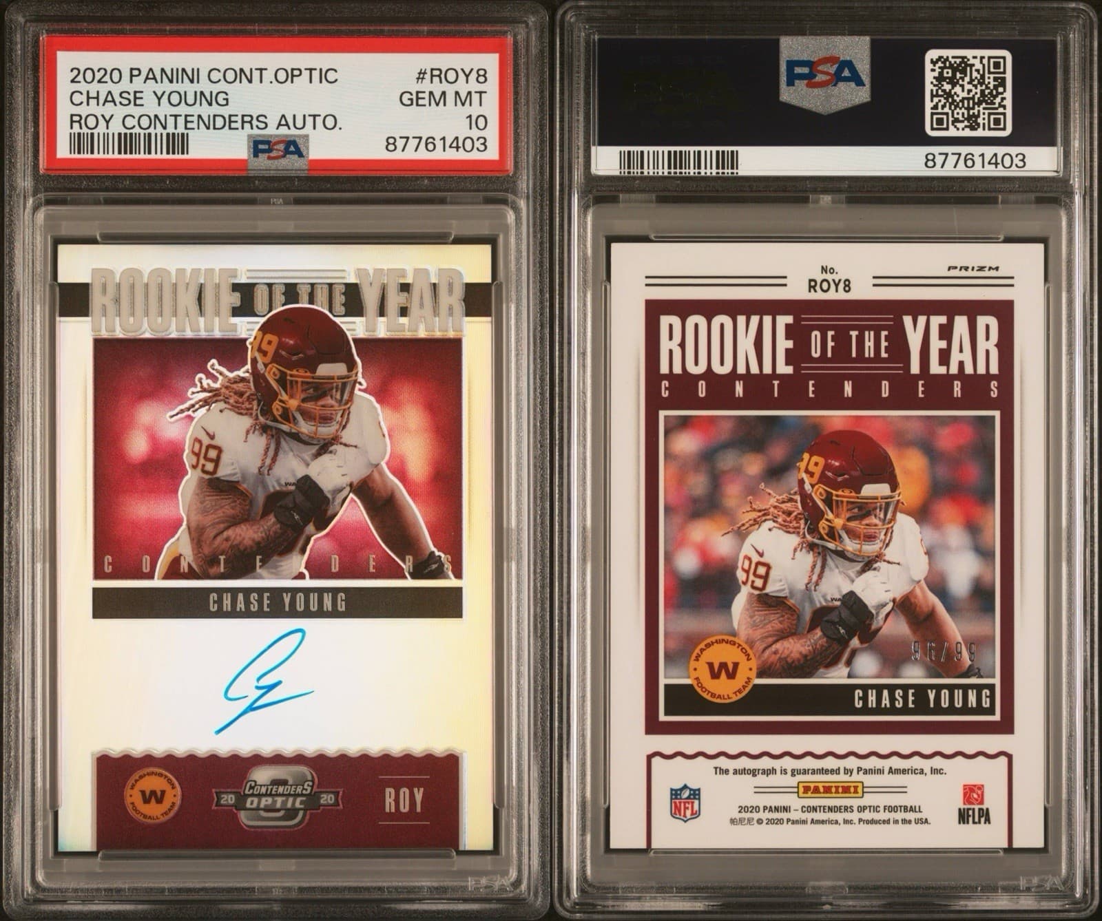 Chase Young Panini Contenders Optic Rookie of the Year Contenders Autographs #ROY8 Base