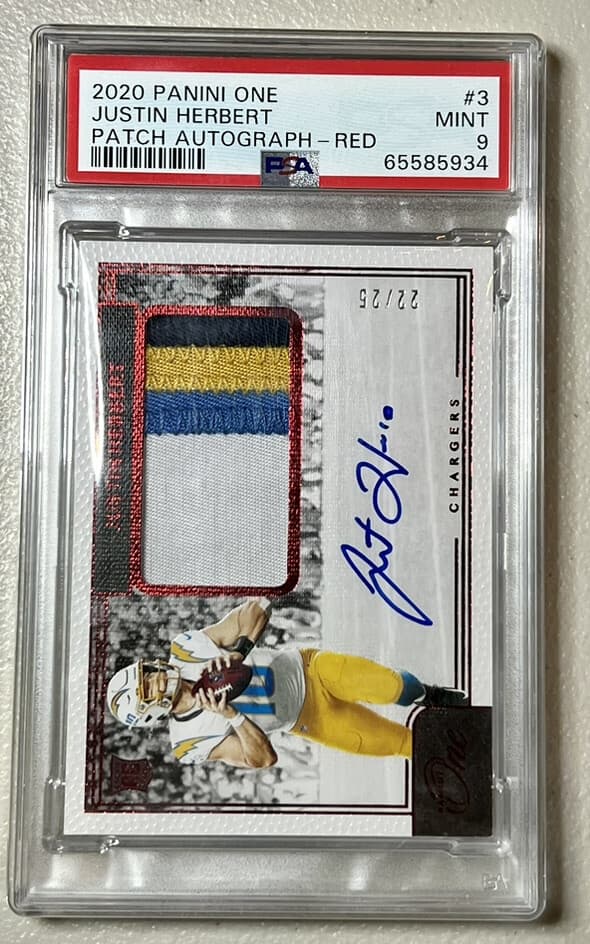 Justin Herbert Panini One #3 Patch Autograph-Red