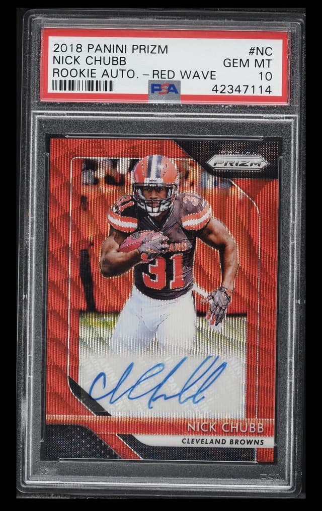 Nick Chubb Panini Prizm Rookie Autographs #NC Red Wave