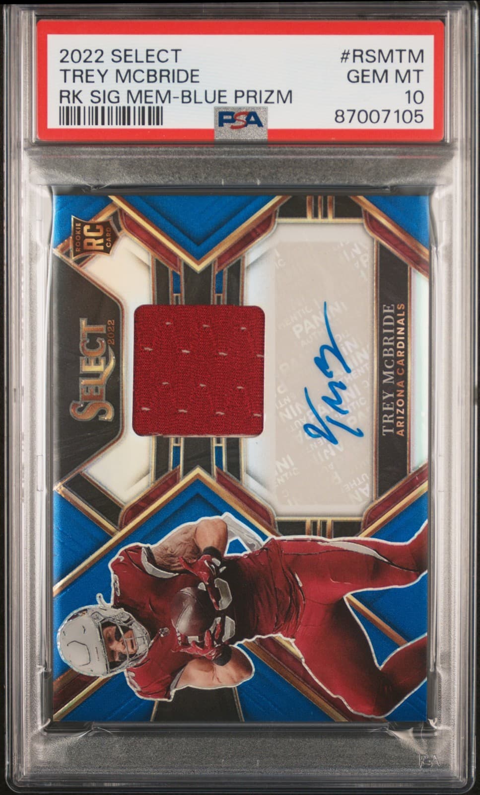 Trey McBride Panini Select Rookie Signature Memorabilia #RSMTM Blue Prizm