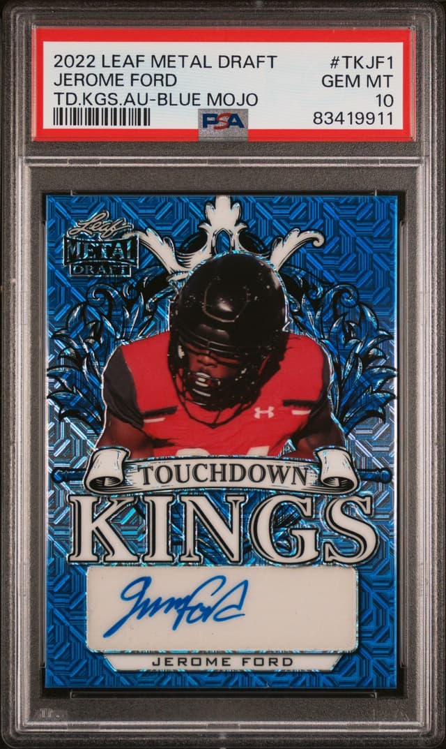 Jerome Ford Leaf Metal Draft Touchdown Kings Autographs #TKJF1 Blue Mojo