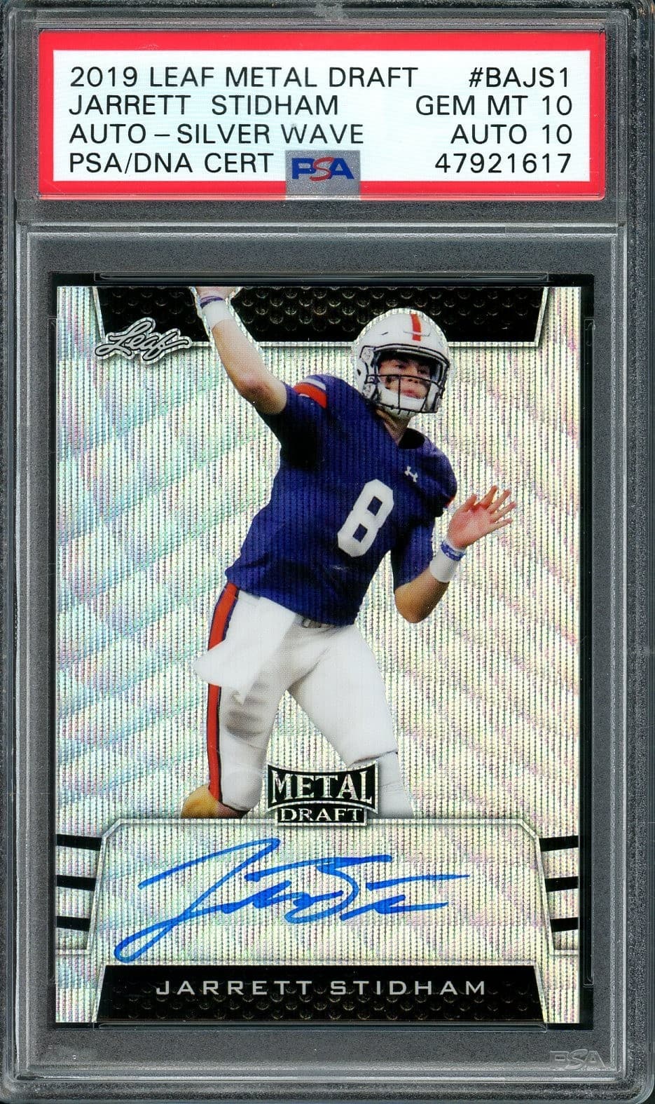 Jarrett Stidham Leaf Metal Draft Autographs #BAJS1 Silver Wave