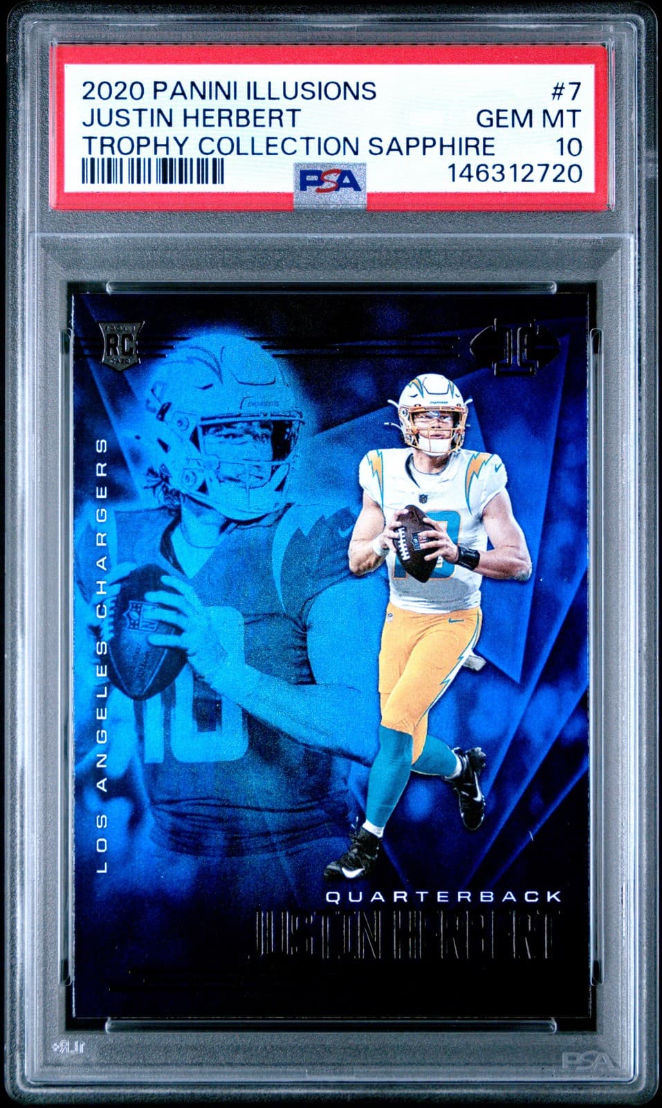 Justin Herbert Panini Illusions #7 Trophy Collection Sapphire