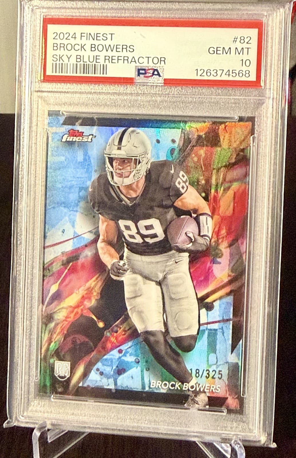 Brock Bowers Topps Finest #82 Sky Blue Refractor