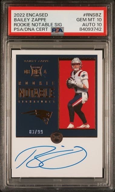 Bailey Zappe Panini Encased Rookie Notable Signatures #RNSBZ Base