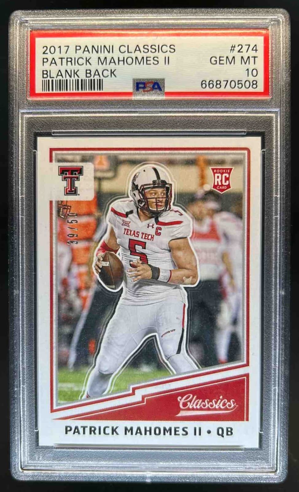 Patrick Mahomes Panini Classics #274 Blank Back