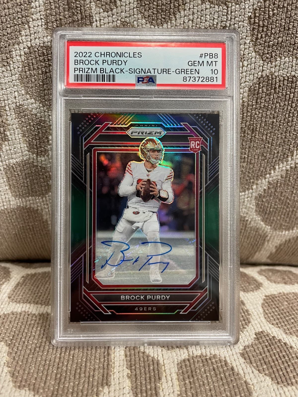 Brock Purdy Panini Chronicles Prizm Black #PB8 Signature-Green