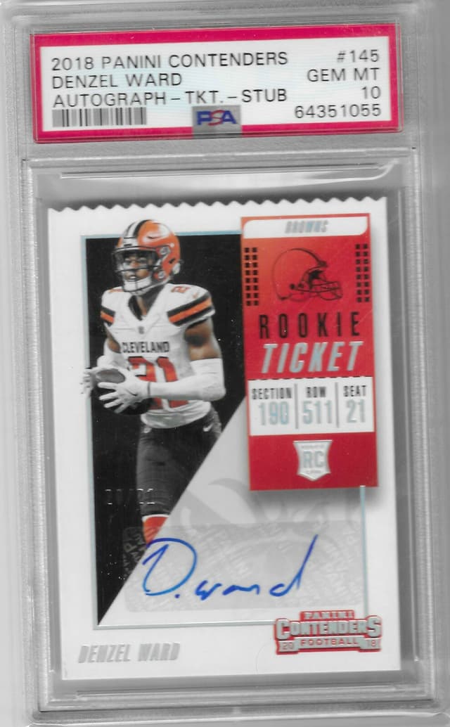 Denzel Ward Panini Contenders #145 Autograph-Ticket Stub