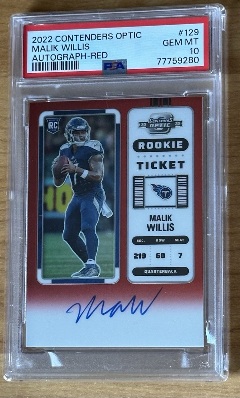 Malik Willis Panini Contenders Optic #129 Variation-Autograph-Red