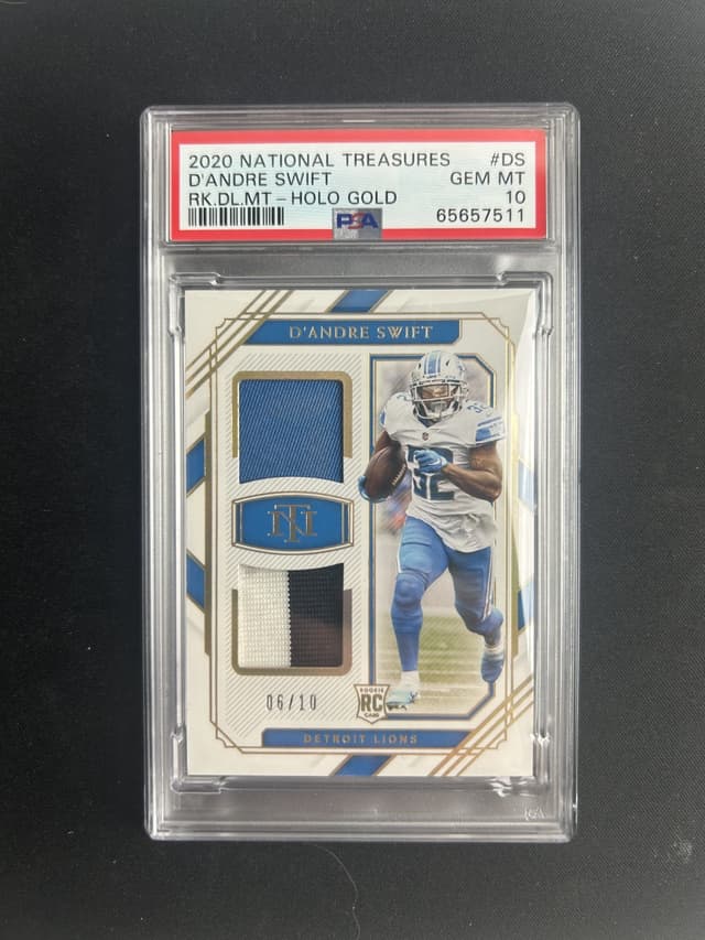 D'Andre Swift Panini National Treasures Rookie Dual Materials #DS Holo Gold
