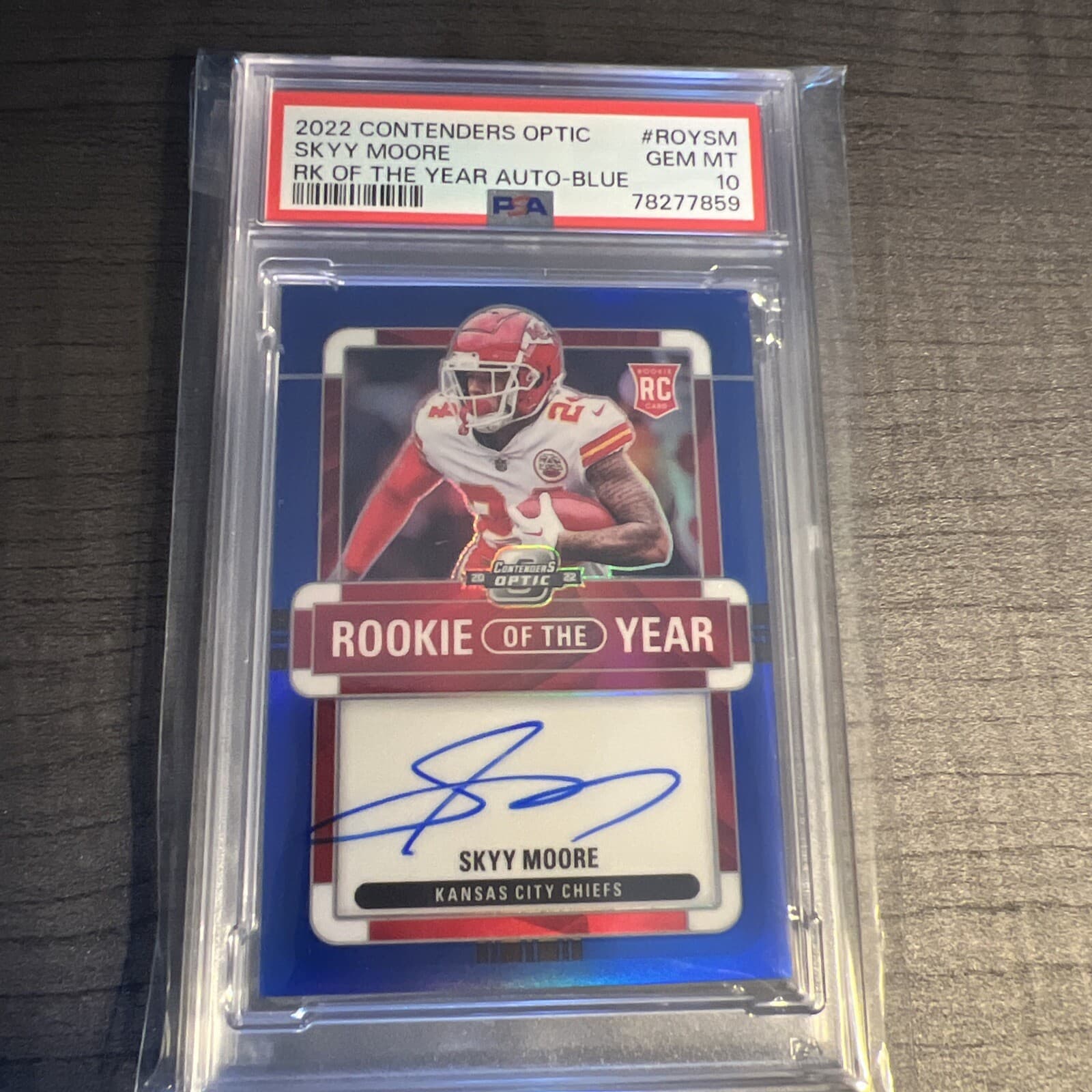 Skyy Moore Panini Contenders Optic Rookie of the Year Contenders Autographs #ROYSM Blue