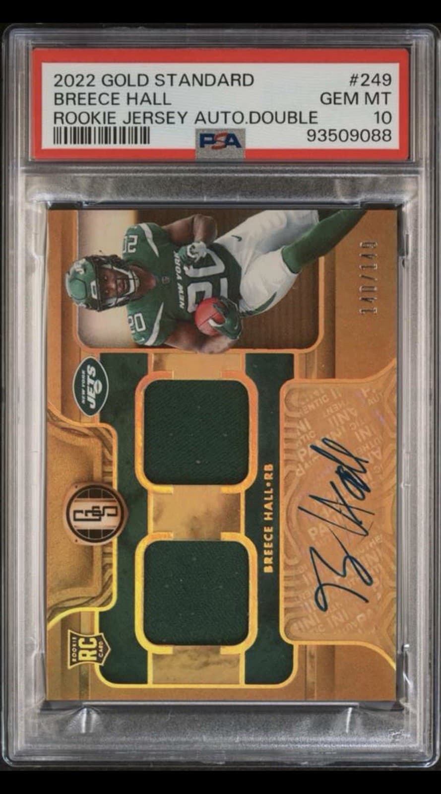 Breece Hall Panini Gold Standard #249 Rookie Jersey Autographs Double