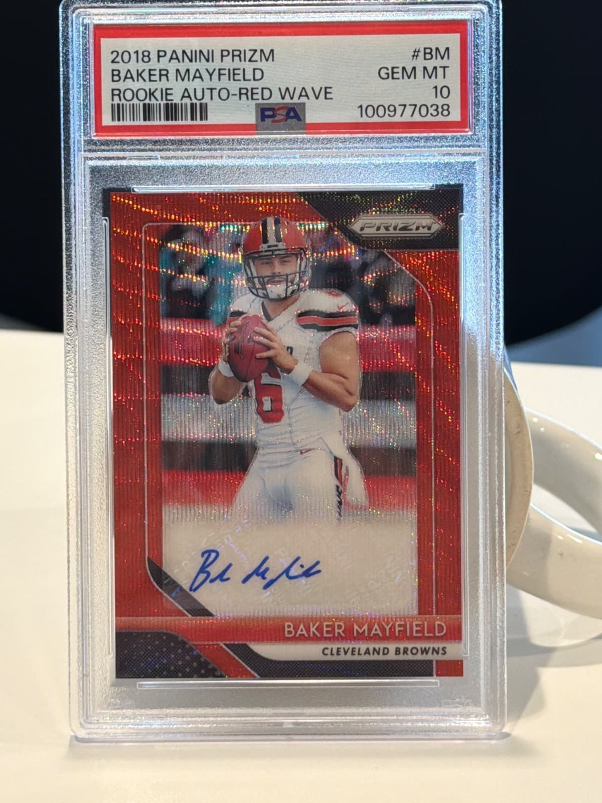 Baker Mayfield Panini Prizm Rookie Autographs #BM Red Wave