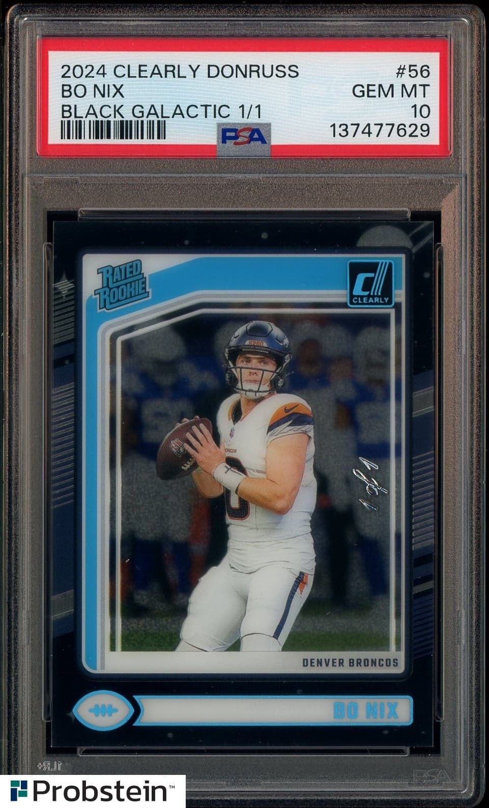 Bo Nix Panini Clearly Donruss #56 Black Galactic 1/1