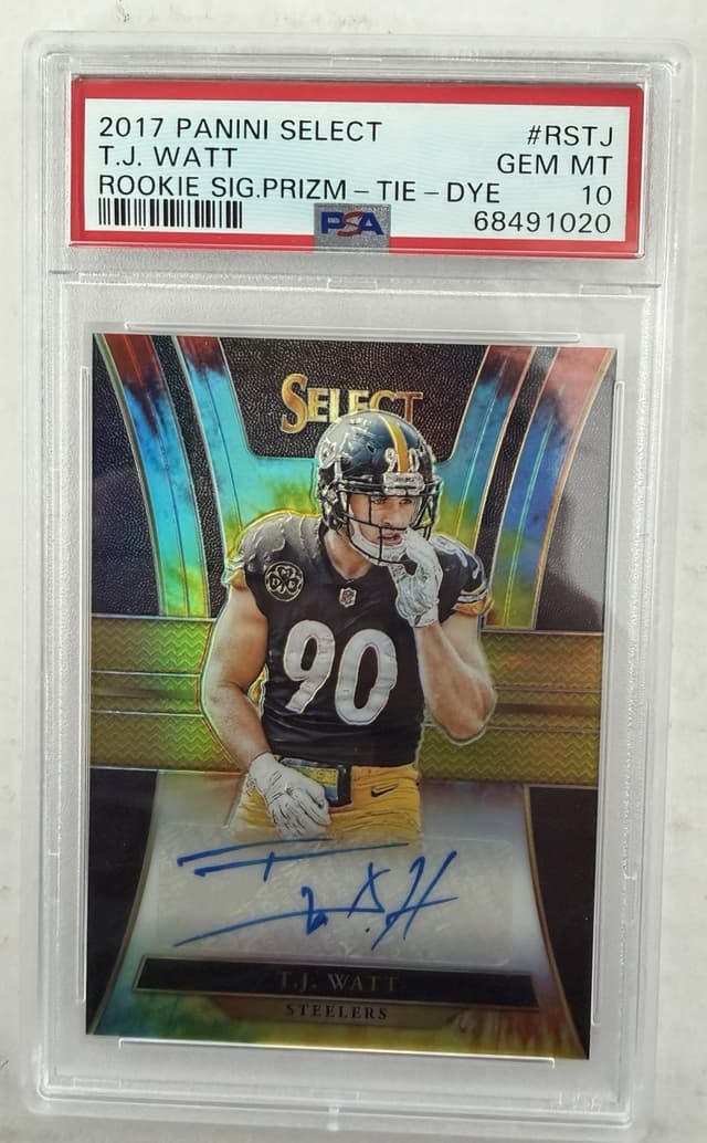 T.J. Watt Panini Select Rookie Signatures Prizm #RSTJ Tie-Dye