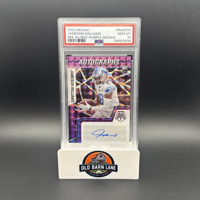 Jameson Williams Panini Mosaic Rookie Autograph Mosaic #RAMJW Purple Mosaic