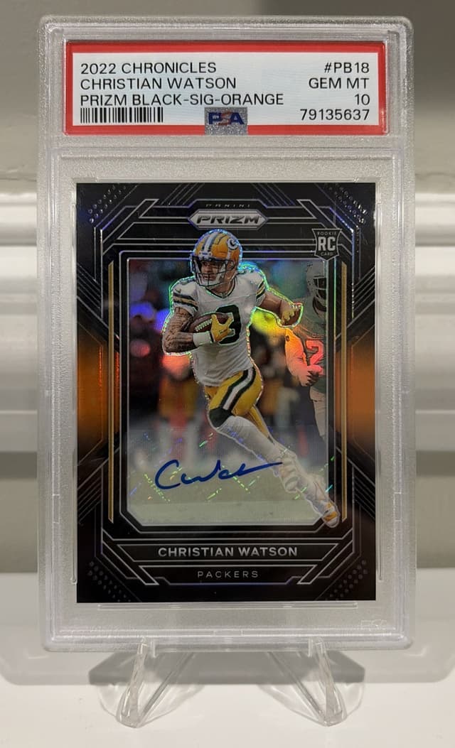 Christian Watson Panini Chronicles Prizm Black #PB18 Signature-Orange