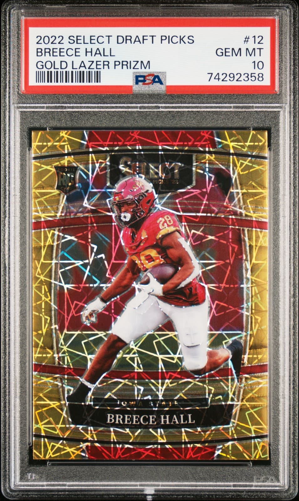 Breece Hall Panini Select Draft Picks #12 Gold Lazer Prizm