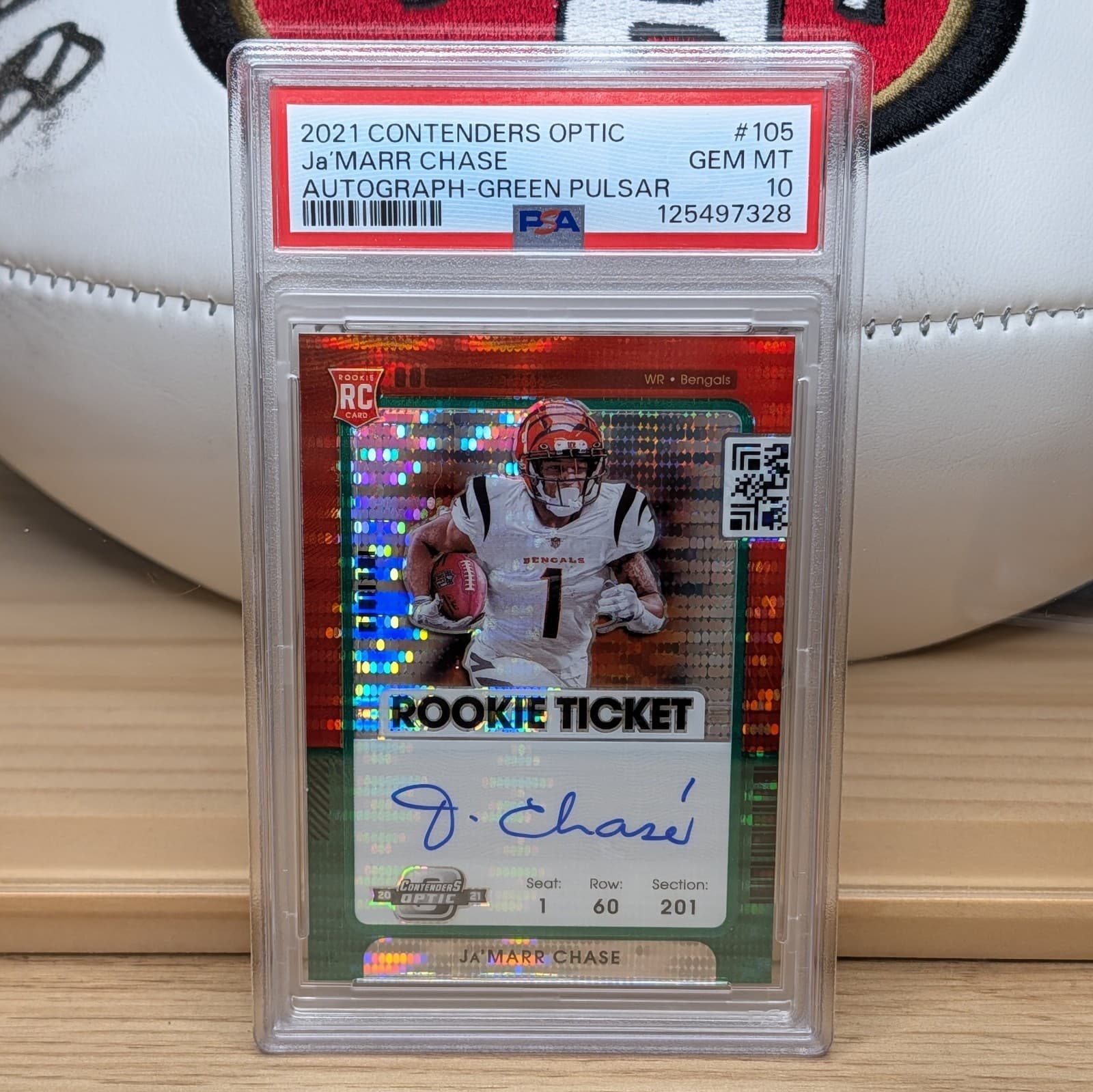 JaMarr Chase Panini Contenders Optic #105 Autograph-Green Pulsar