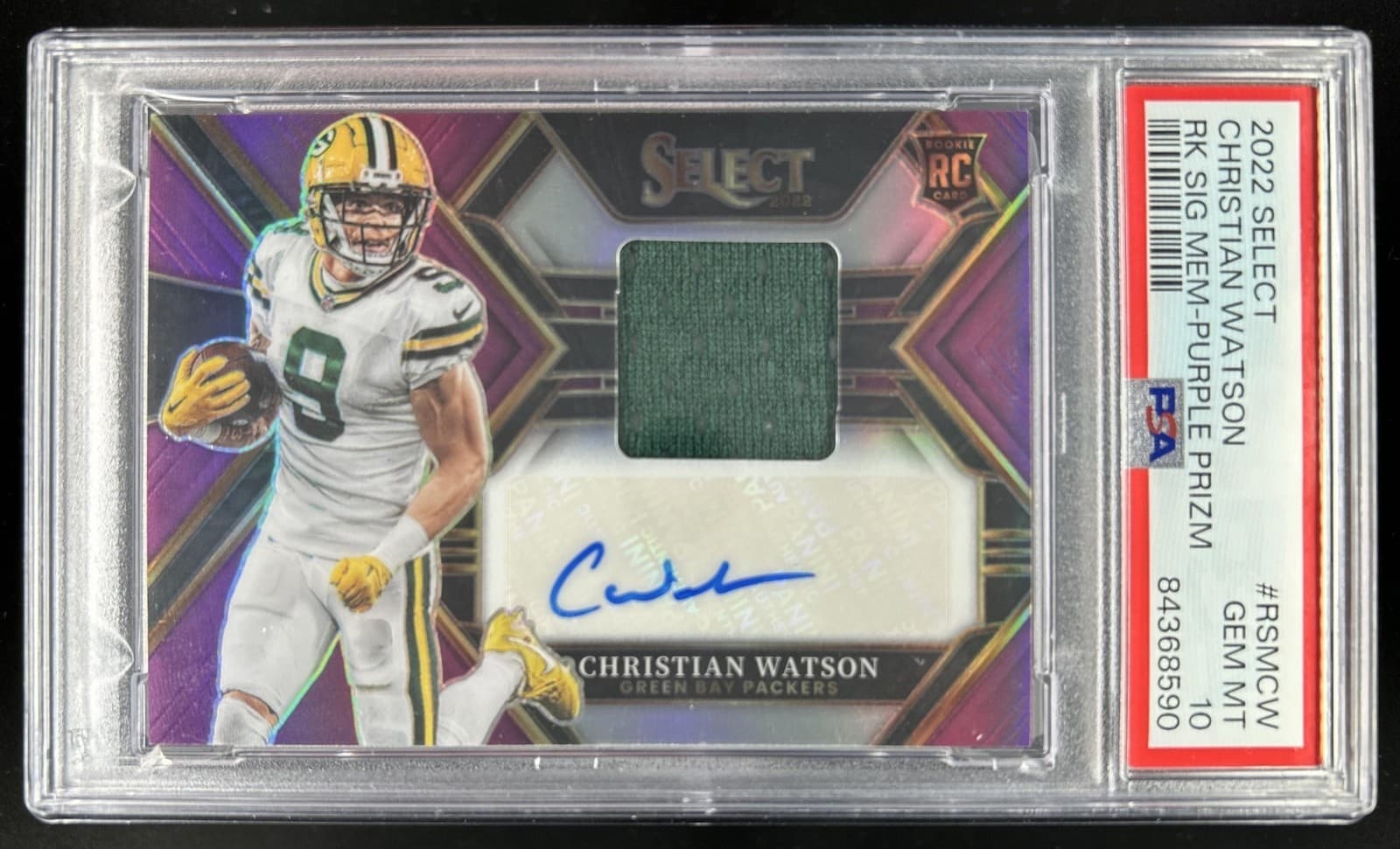 Christian Watson Panini Select Rookie Signature Memorabilia #RSMCW Purple Prizm