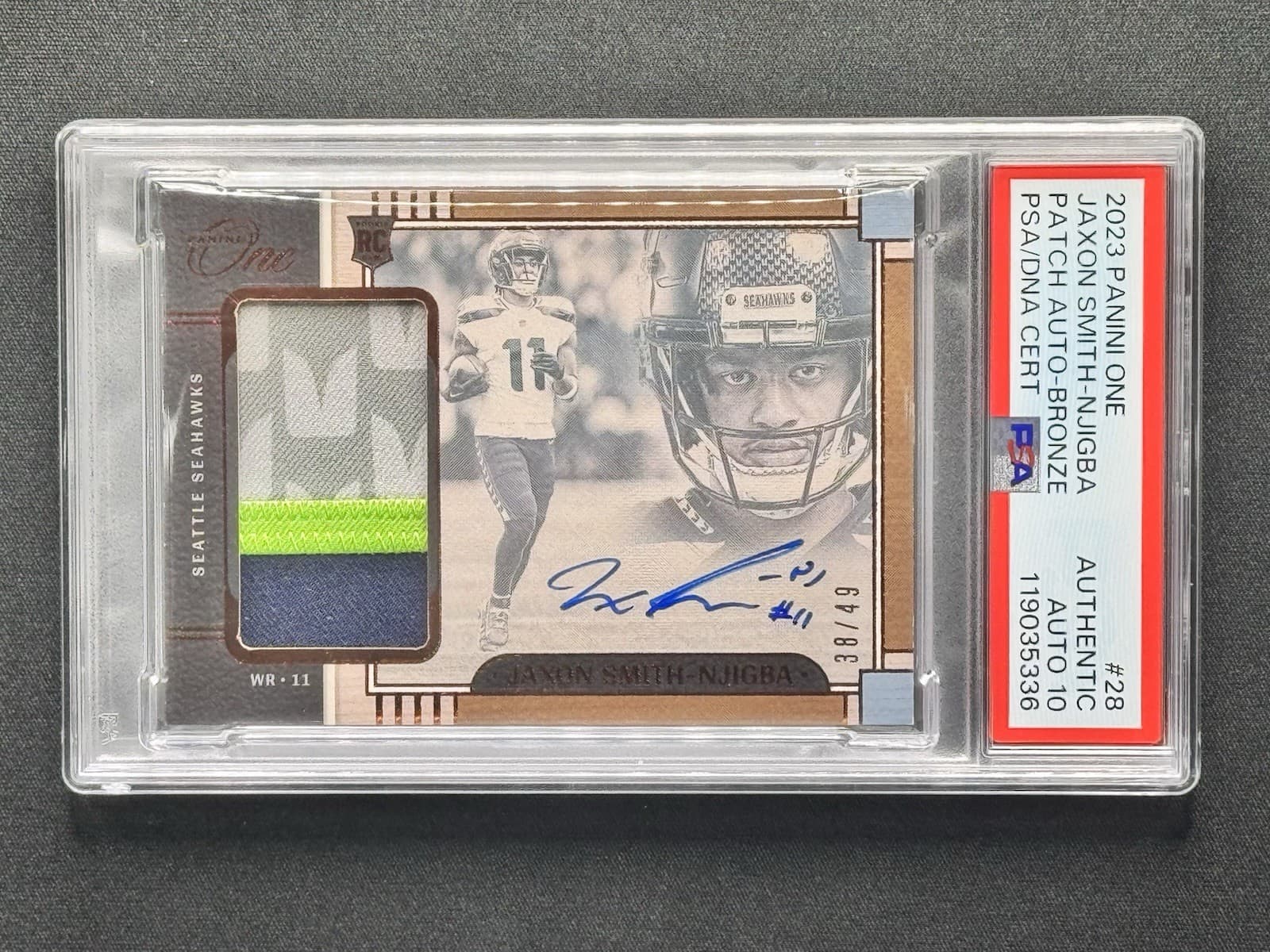 Jaxon Smith-Njigba Panini One #28 Patch Autograph-Bronze