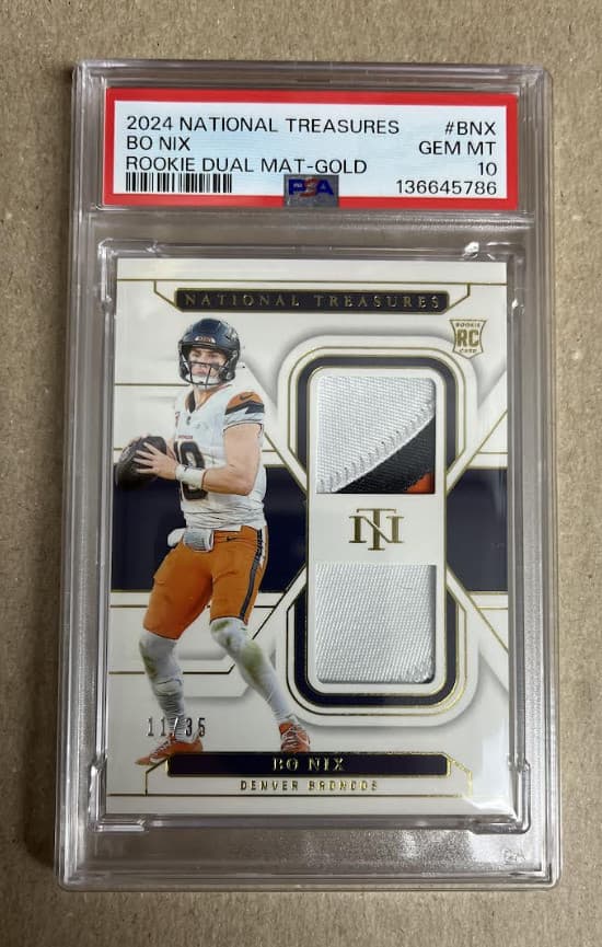 Bo Nix Panini National Treasures Rookie Dual Materials #BNX Gold