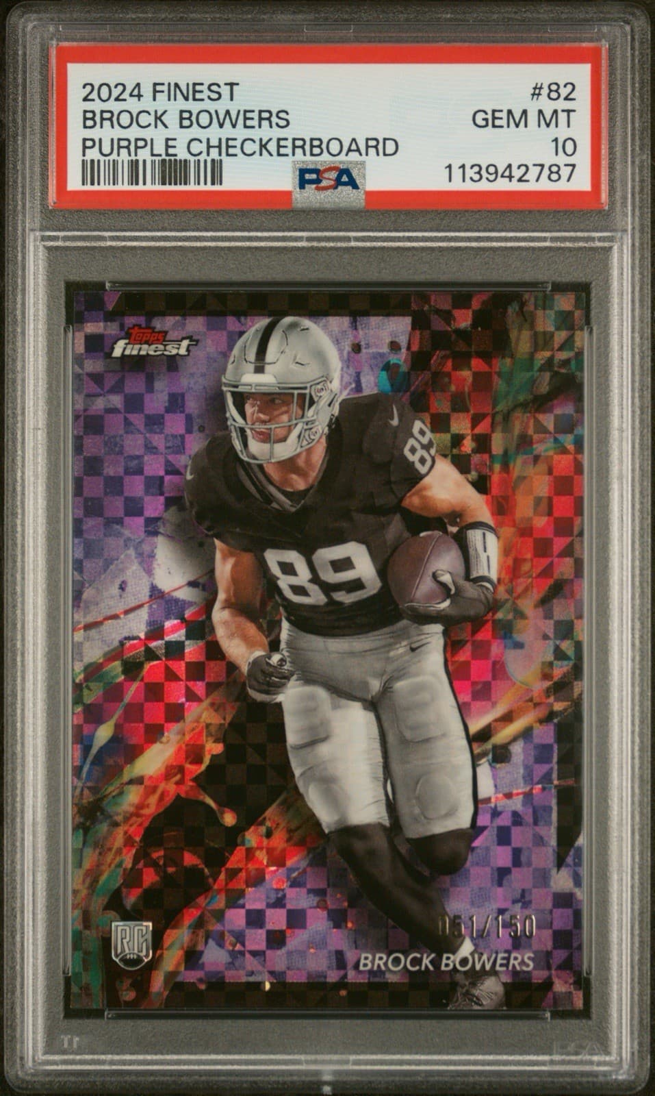 Brock Bowers Topps Finest #82 Purple Checkerboard