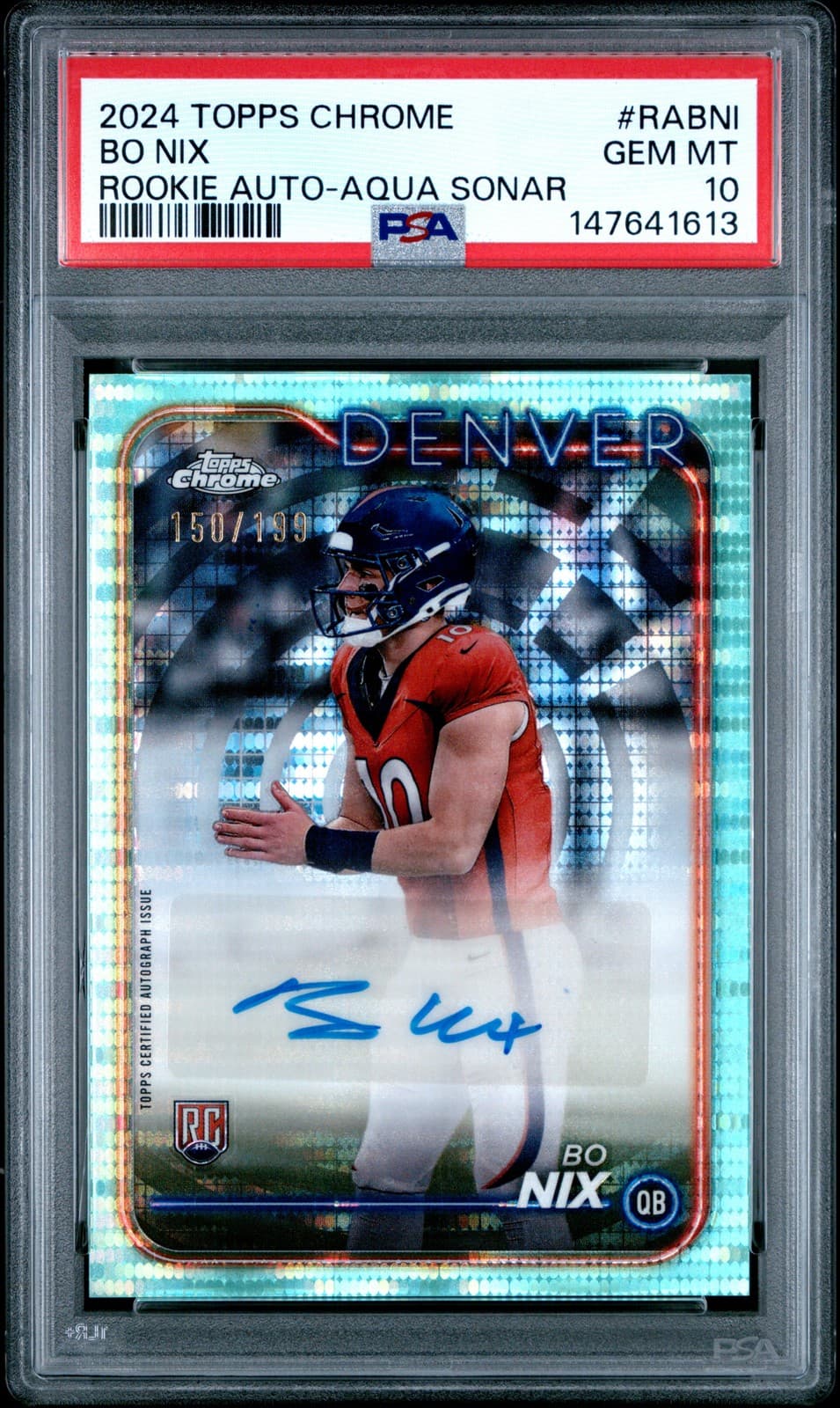 Bo Nix Topps Chrome Rookie Autographs Variations #RABNI Aqua Sonar