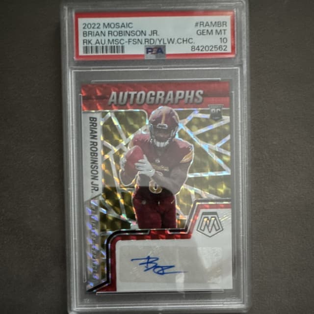 Brian Robinson Jr. Panini Mosaic Rookie Autograph Mosaic #RAMBR Fusion Red/Yellow Choice