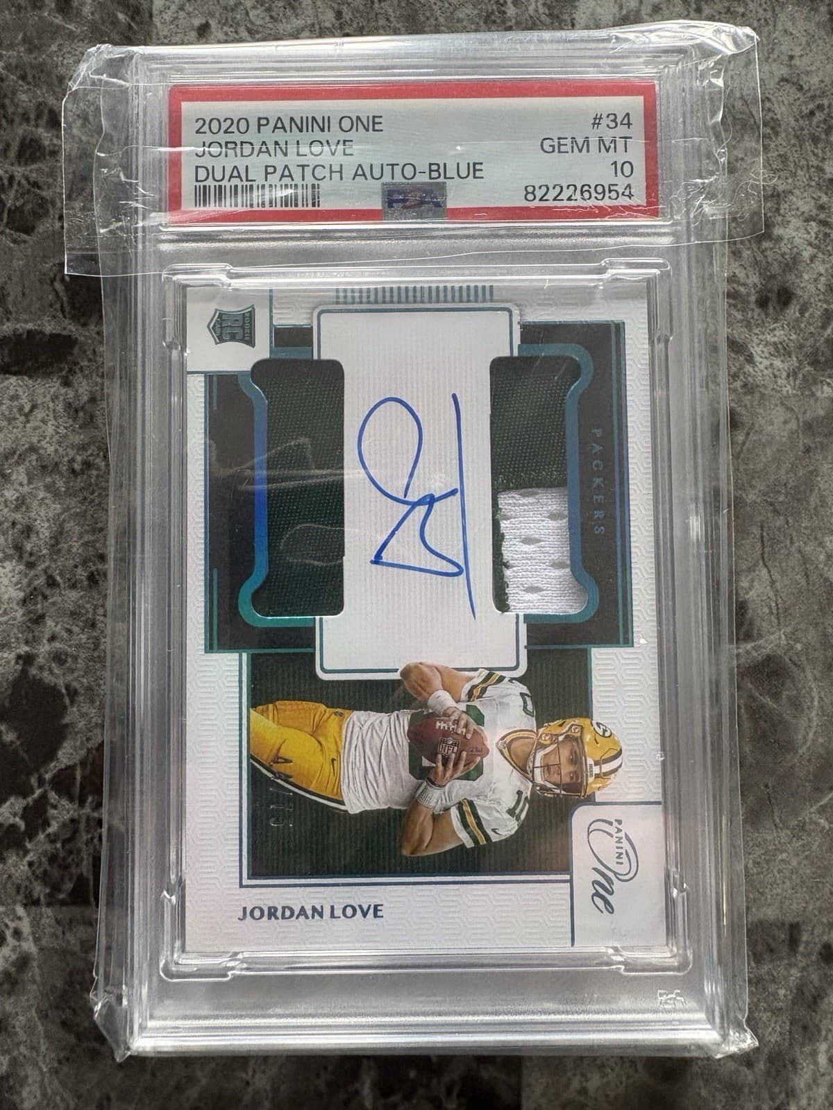 Jordan Love Panini One #34 Dual Patch Autograph-Blue