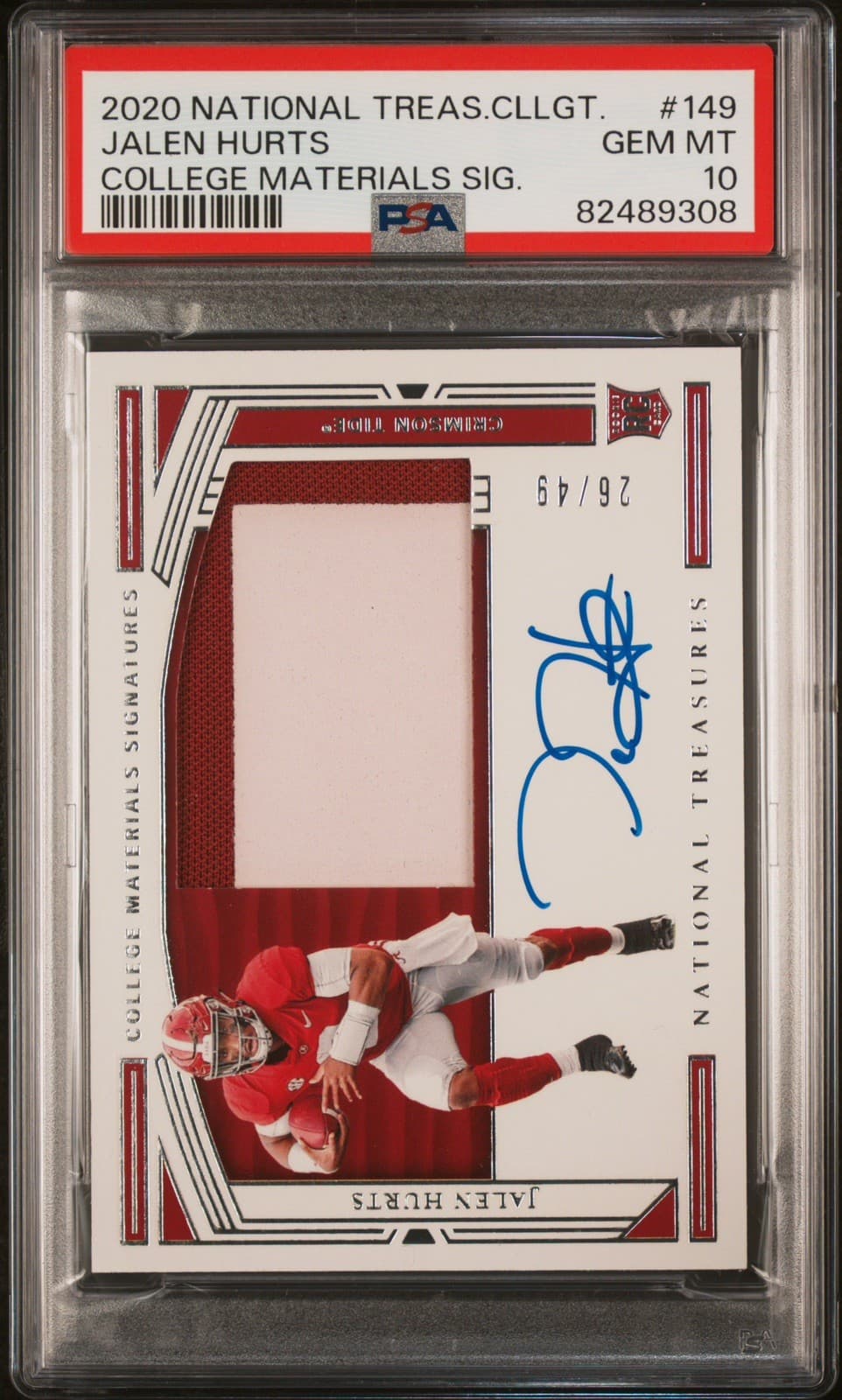 Jalen Hurts Panini National Treasures Collegiate #149 College Materials Signatures