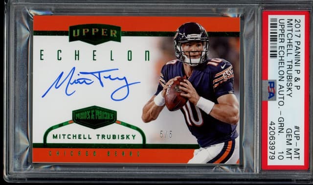 Mitchell Trubisky Panini Plates & Patches Upper Echelon Autographs #UPMT Green