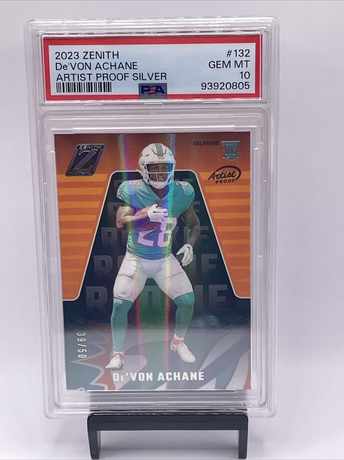 De'Von Achane Panini Zenith #132 Artist Proof Silver