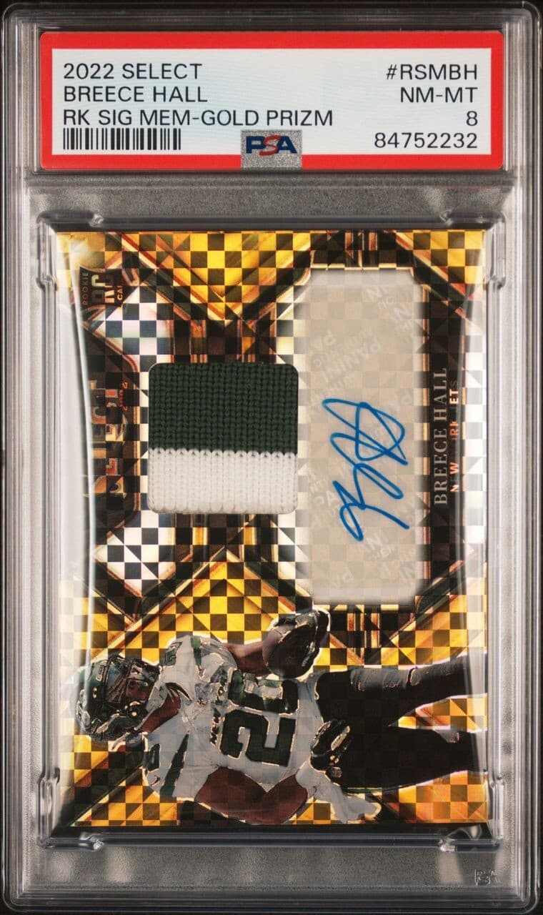 Breece Hall Panini Select Rookie Signature Memorabilia #RSMBH Gold Prizm
