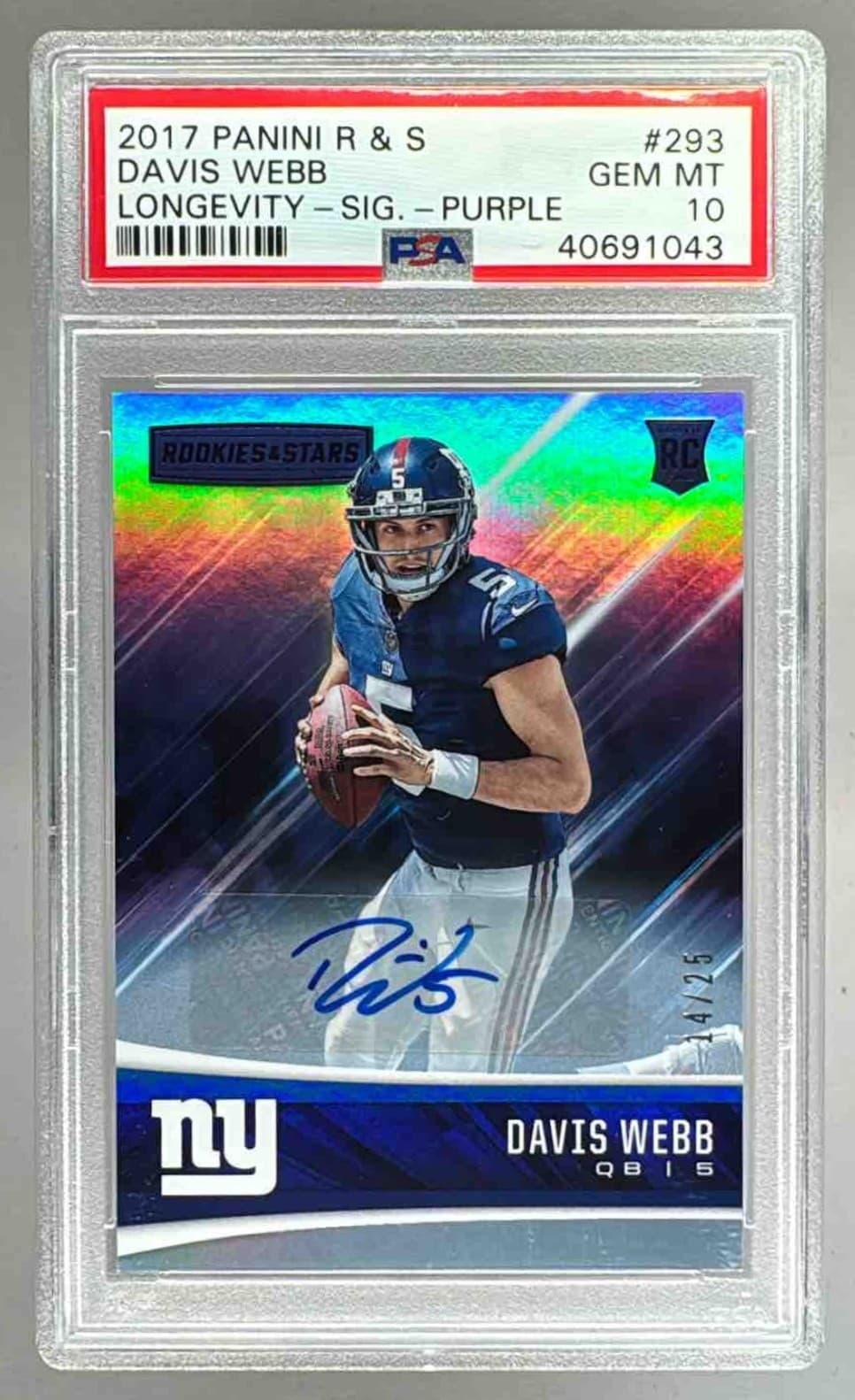Davis Webb Panini Rookies & Stars #293 Longevity Signature-Purple
