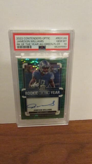 Jameson Williams Panini Contenders Optic Rookie of the Year Contenders Autographs #ROYJW Green Pulsar