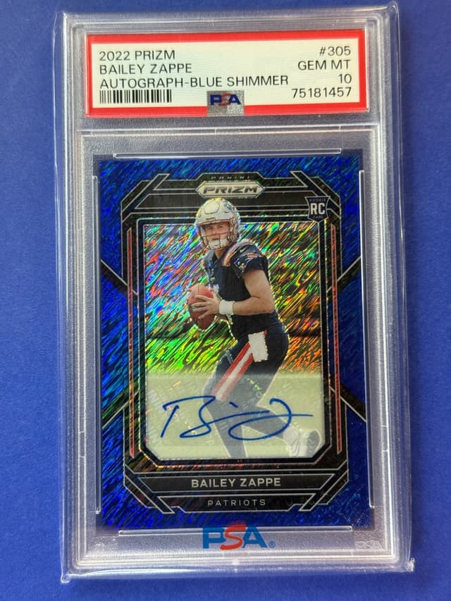 Bailey Zappe Panini Prizm #305 Autograph-Blue Shimmer