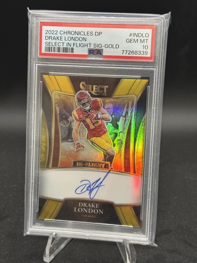 Drake London Panini Chronicles Draft Picks Select in Flight Signatures #INDLO Gold