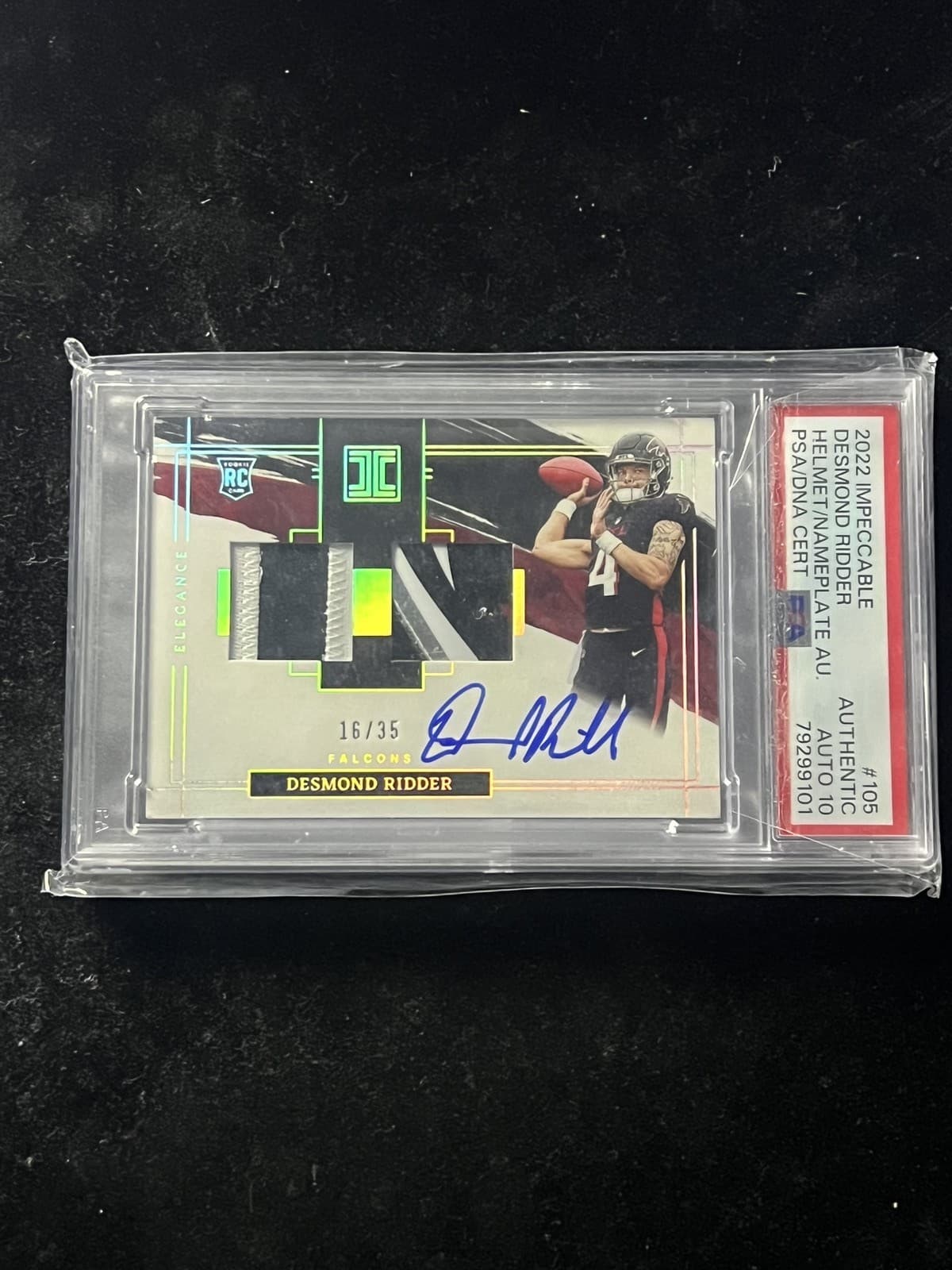 Desmond Ridder Panini Impeccable #105 Helmet/Nameplate Autograph