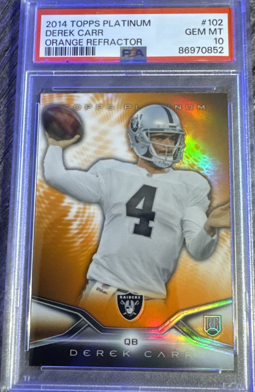 Derek Carr Topps Platinum #102 Orange Refractor