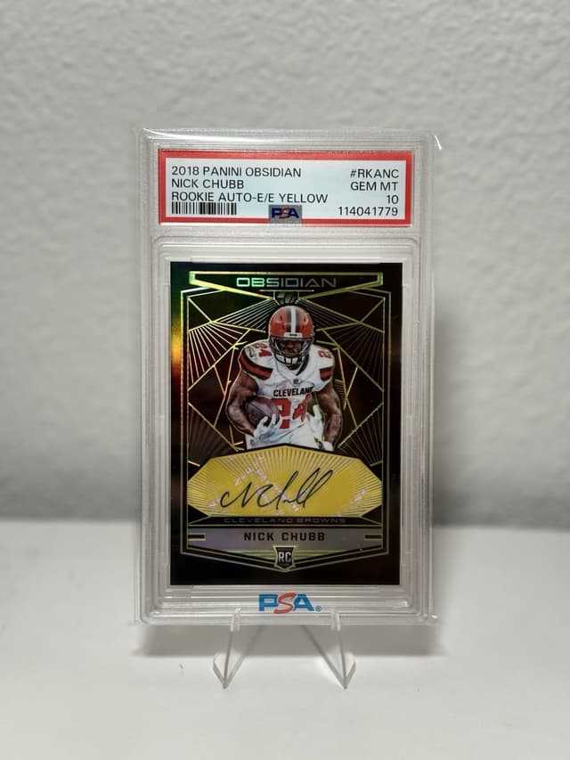 Nick Chubb Panini Obsidian Rookie Autographs #RKANC Electric Etch Yellow