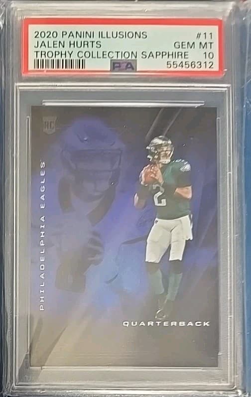 Jalen Hurts Panini Illusions #11 Trophy Collection Sapphire