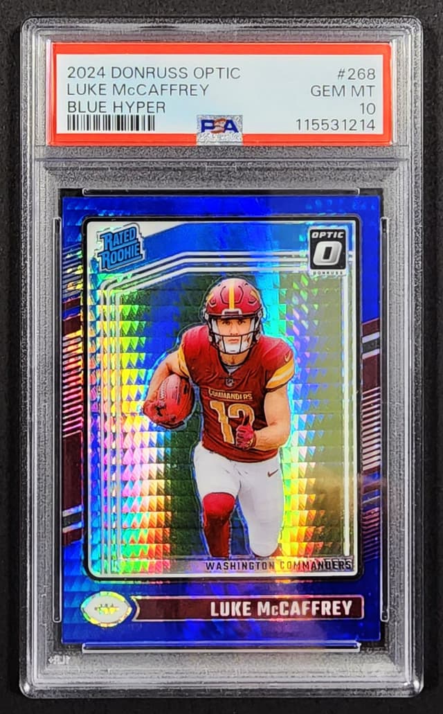 Luke McCaffrey Panini Donruss Optic #268 Blue Hyper