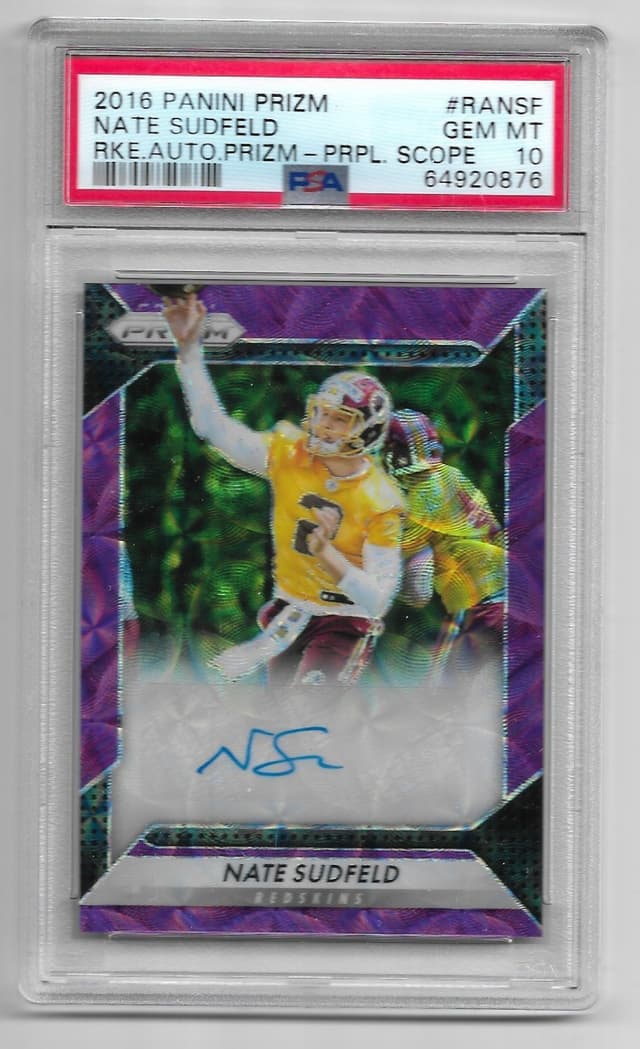 Nate Sudfeld Panini Prizm Rookie Autograph Prizm #RANSF Purple Scope