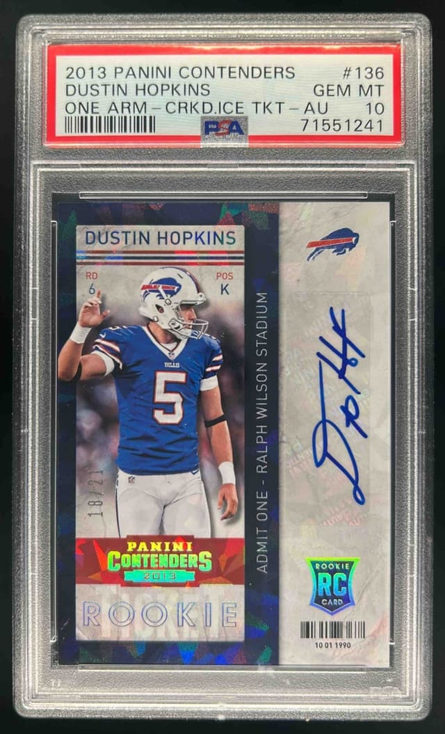 Dustin Hopkins Panini Contenders #136 Both Arms Up-Cracked Ice Ticket-Autograph