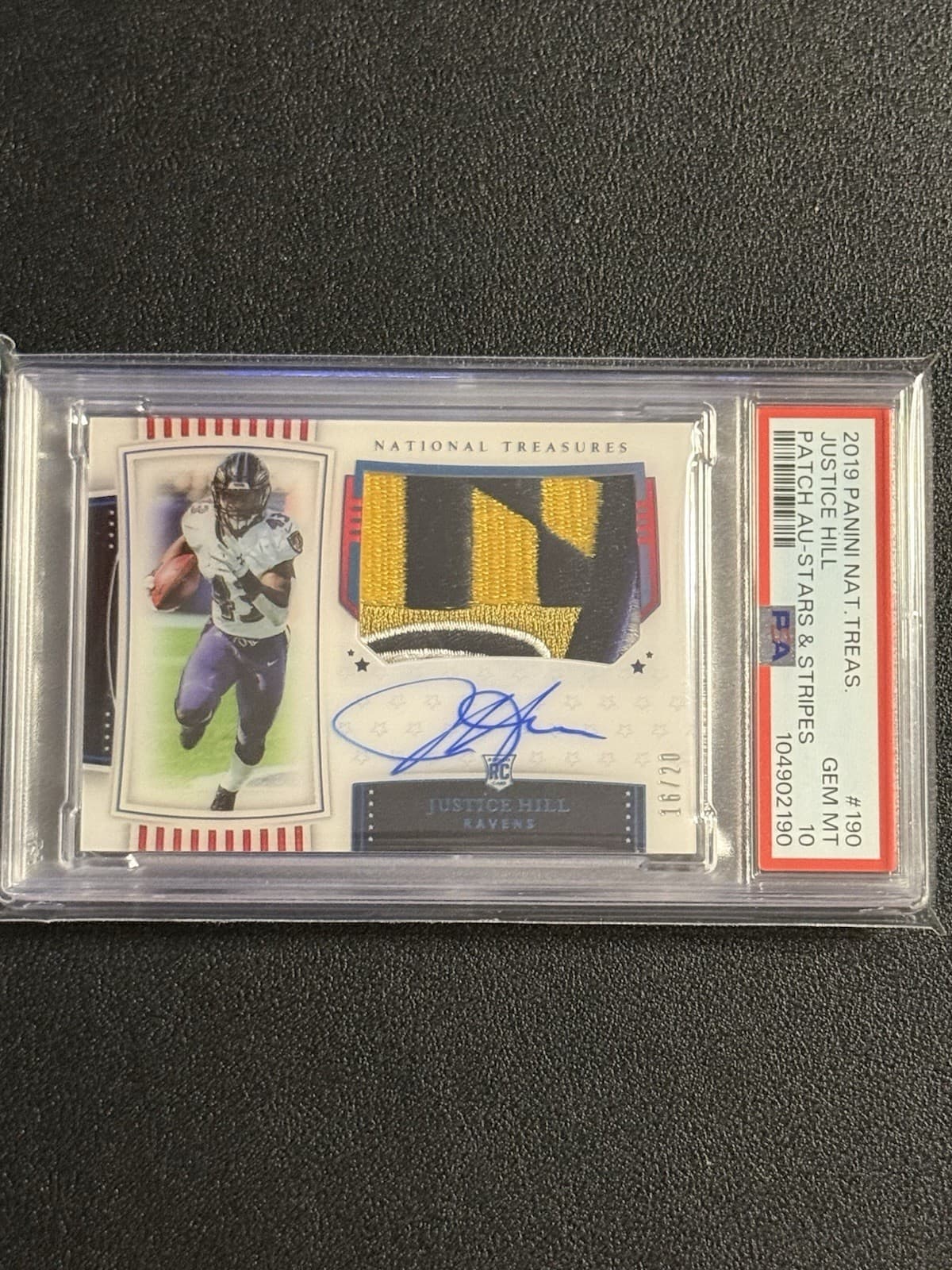 Justice Hill Panini National Treasures #190 Patch Autograph-Stars & Stripes