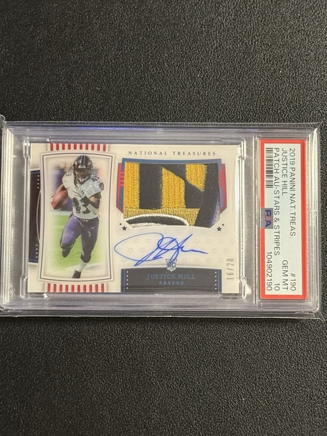 Justice Hill Panini National Treasures #190 Patch Autograph-Stars & Stripes